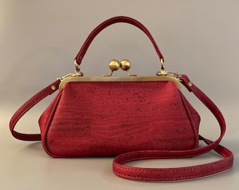 Josephine Kisslock Handbag in Cranberry Red Cork Leather