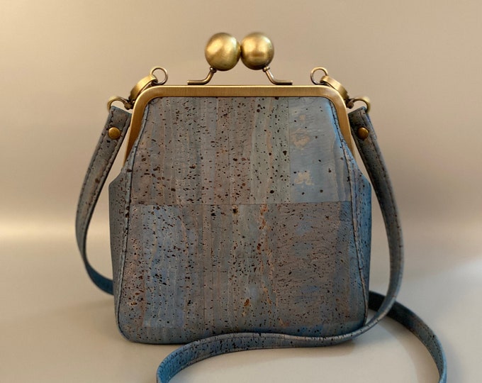 Doris Kisslock Crossbody in Blue Cork Leather