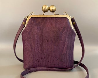 Betty Petite Kisslock Crossbody in Eggplant Purple Cork Leather