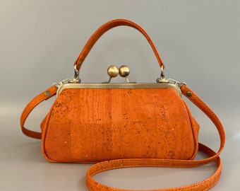 Josephine Kisslock Handbag in Pumpkin Orange Cork Leather