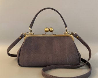 Josephine Kisslock Handbag in Charcoal Gray Cork Leather