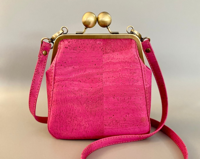 Doris Kisslock Crossbody in Hot Pink Cork Leather