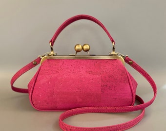 Josephine Kisslock Handbag in Hot Pink Cork Leather