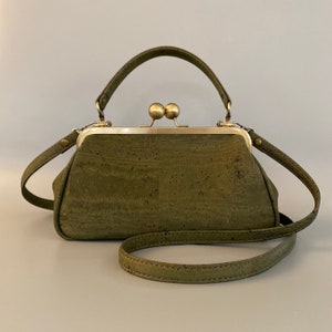 Josephine Kisslock Handbag in Olive Green Cork Leather