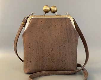 Betty Petite Kisslock Crossbody in Slate Gray Cork Leather