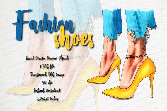 Shoes clipart Fashion clipart shoes yellow shoes png handdrawn | Etsy