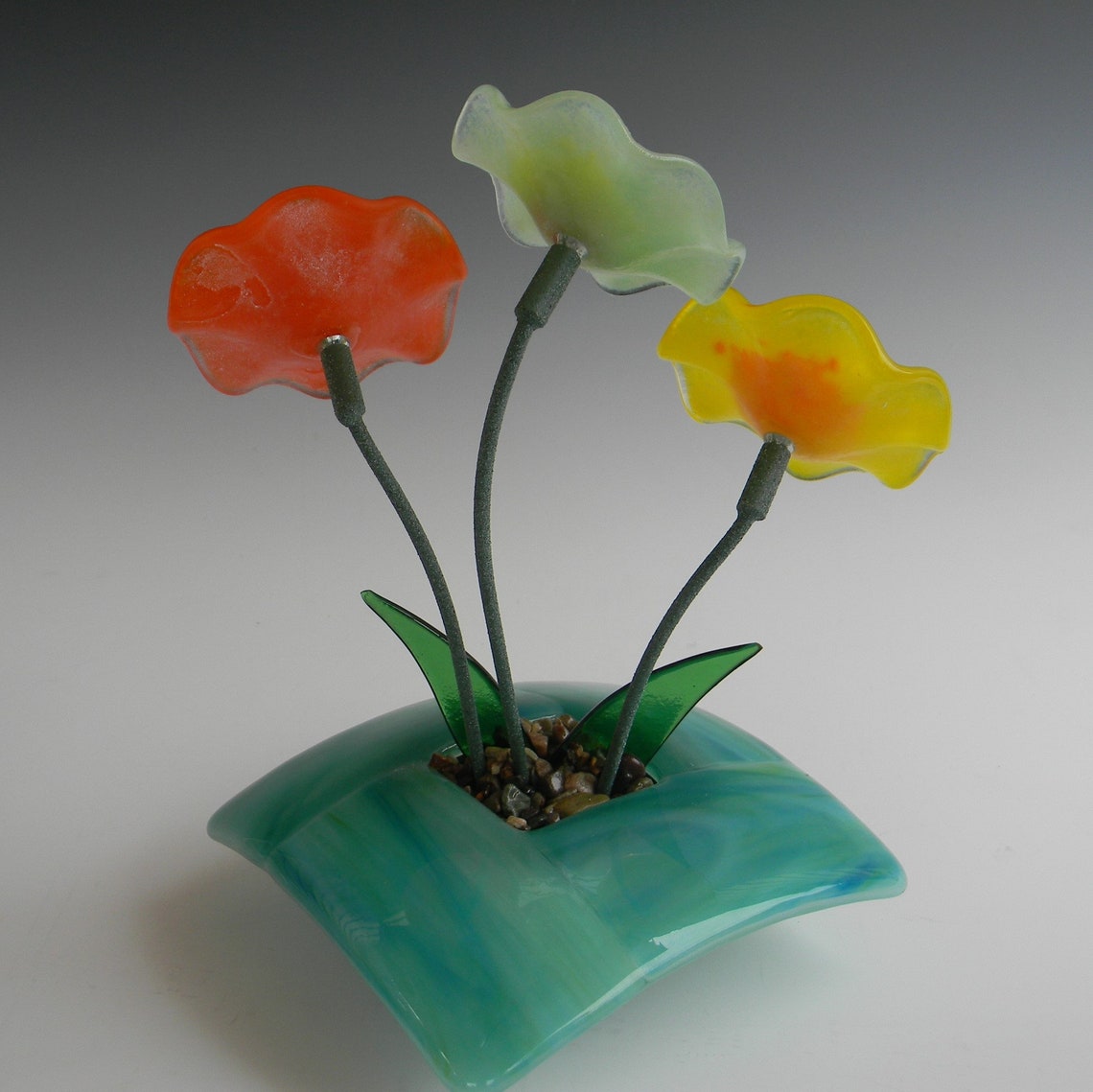 Ikebana Vase Fused Glass Glass Flowers Tabletop Bouquet Etsy