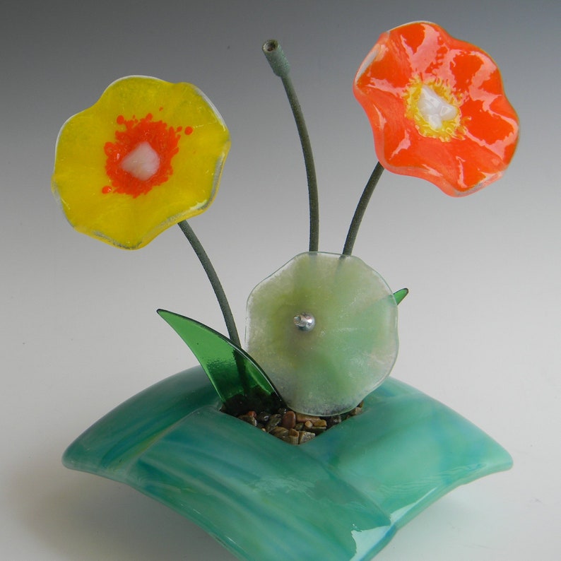 Ikebana Vase Fused Glass Glass Flowers Tabletop Bouquet Etsy