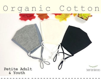 Organic Cotton Face Mask: Petite Adult/Youth, Adjustable Ear Loops