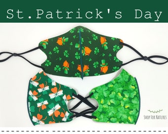 St Patrick's Day Face Mask - Washable Reusable Adjustable Earloops ,Unisex , Shamrocks, Clovers, Lucky, Irish, Holiday