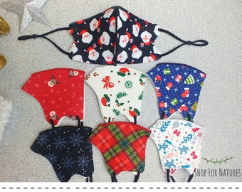 Adjustable Christmas Face Mask, Holiday Prints, Handmade