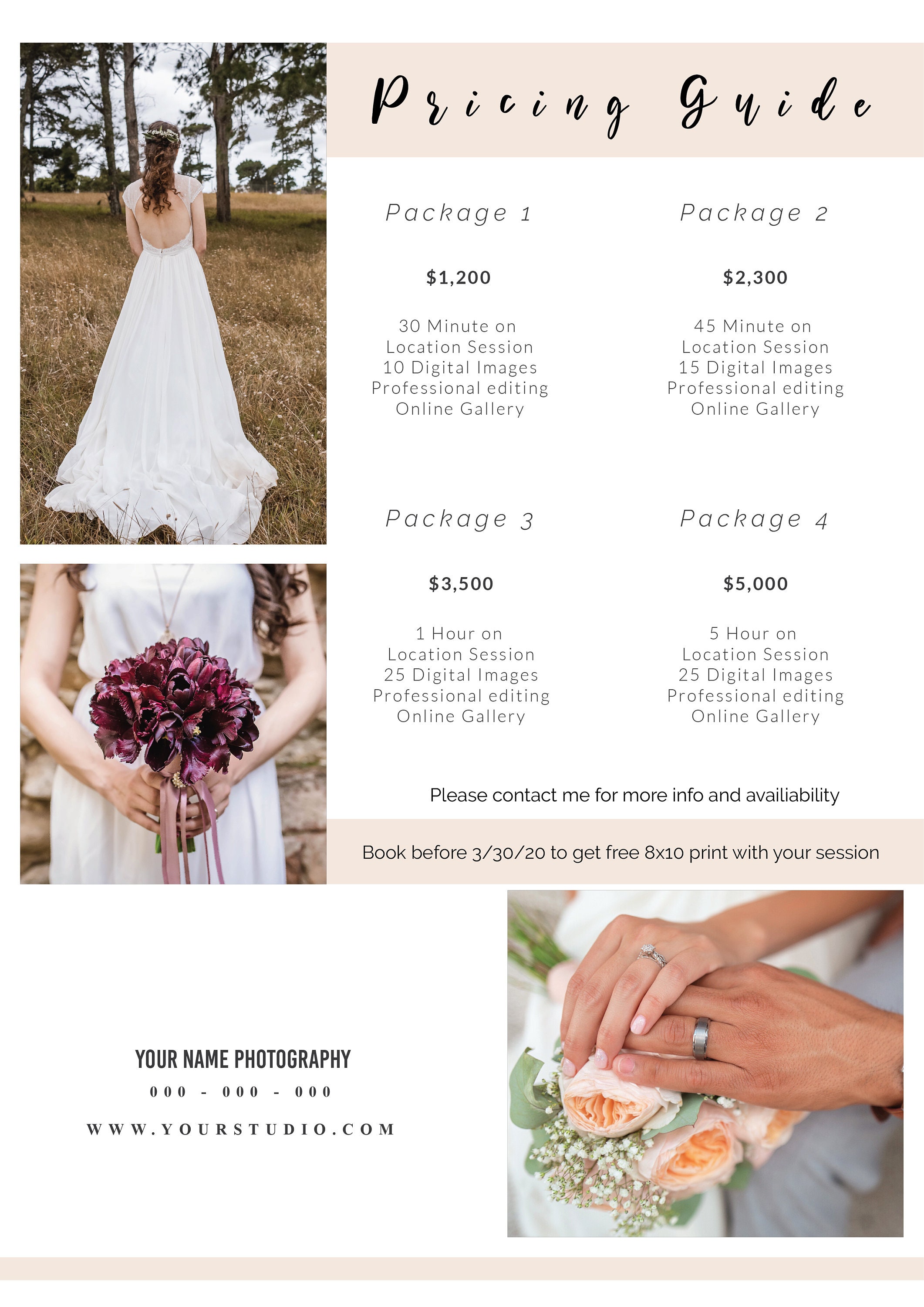 Wedding Photography Pricing Template Price Guide List for Etsy