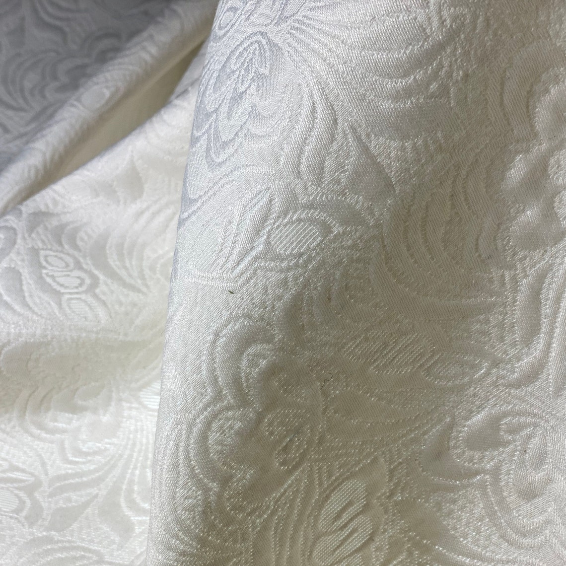 OffWhite Embossed Floral Cotton Jacquard Fabric By The Yard Etsy