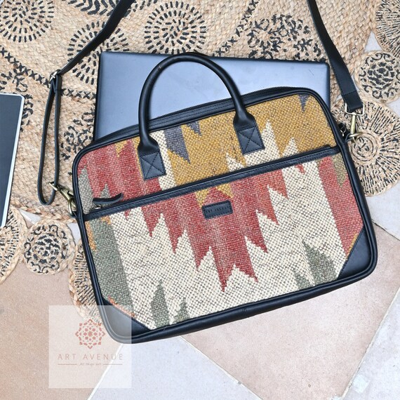 Laptoptasche Echtleder Kelim Messenger Bag Vintage Teppich und Echtleder Boho Premium Laptoptasche Etsy