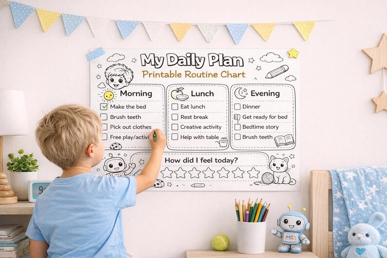 Visual Routine Chart for Kids Printable Daily Schedule Behavior Tracker ...