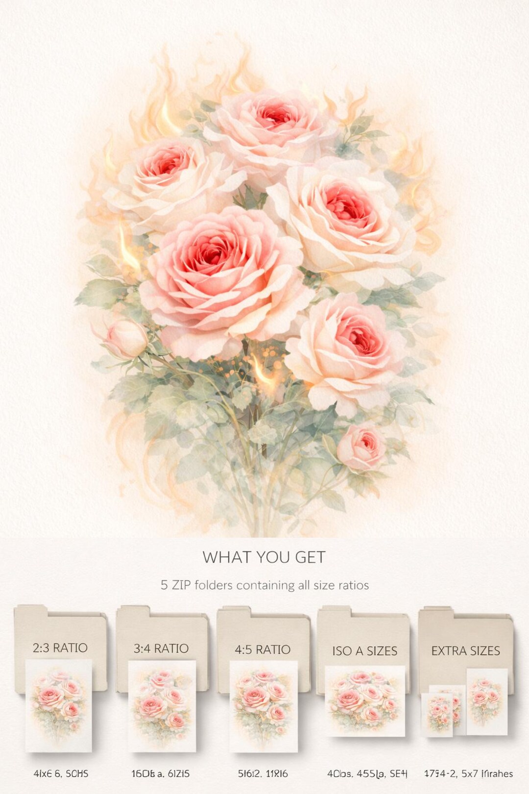Romantic Rose Bouquet Watercolor Wall Art Printable, Soft Pink Floral ...