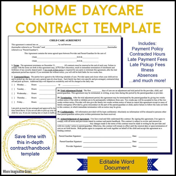 Home Daycare Contract & Parent Handbook Template / In-depth - Etsy