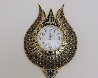 Asmaul Husna Embroidered Tulip Shaped Wall Clock | Islamic Wall Decor, Art | Muslim Living Room Home Decoration | Muslim Home Gift