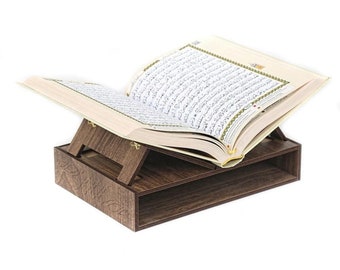 Adjustable Wooden Book Stand and Storage Box | Quran, Bible, Torah Book Holder | CookBook, Dictionary Stand | Reading Desk | Reader Gift