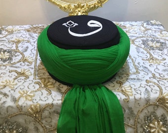 Hand Wrapped Lux Islamic Sarik | Muslim Men Dervish Mosque Head Wear | 7 metres Fabric Wrapping Prayer Hat, Skull Cap
