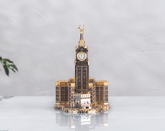 Masjid Al Haram Replica Zamzam Tower Figurine, Statue and Table Clock | Islamic Desk Clock For Home Decoration | Muslim Home Gift