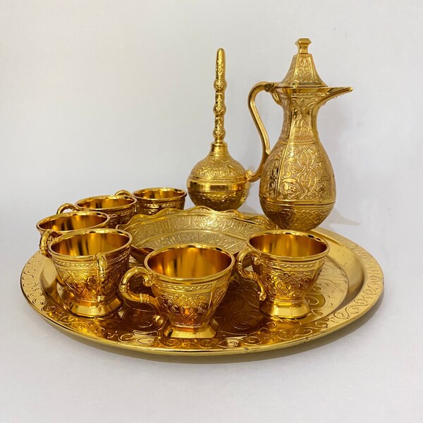 Drinking Set | Serving Tray, Zamzam Water Pot, Cups, Bowl | Wine, Tea, Coffee Set | Islamic Beverage Set | Vintage Decanter