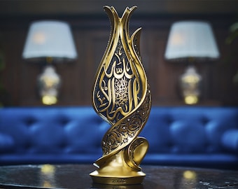 Tawhid Written Tulip Shaped Islamic Figurine, Statue | Islamic Table Centerpiece, Showpiece for Desk Decor | Muslim Home Decoration