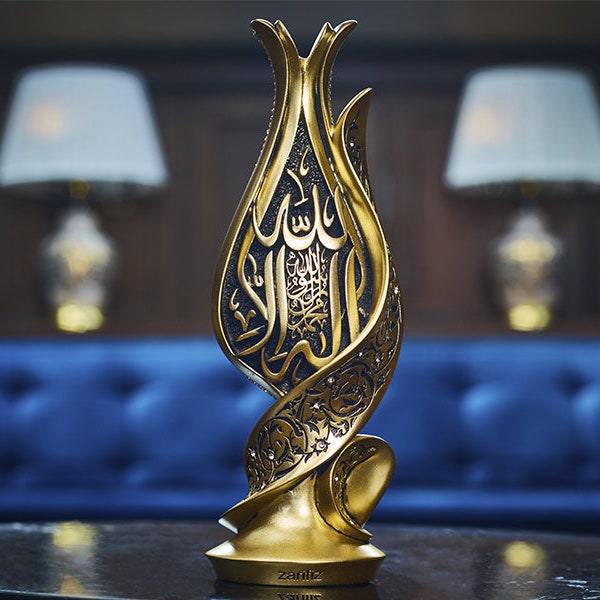 Tawhid - Figurine islamique écrite en forme de tulipe, statue | Centre de table islamique, pièce maîtresse pour décoration de bureau | Décoration d'intérieur musulmane