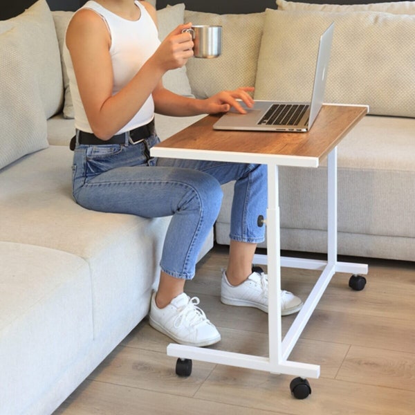 Height Adjustable Wooden Multifunctional Desk | Comfortable Laptop Stand | Movable Breakfast Tray | Portable Work Desk | Study Table