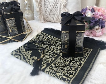 Cotton Prayer Rug Tasbih Islamic Gift Set | Muslim Prayer Mat Tasbeeh | Sejadeh Misbaha Set | Eid, Ramadan Gift | Islamic Birthday Gift