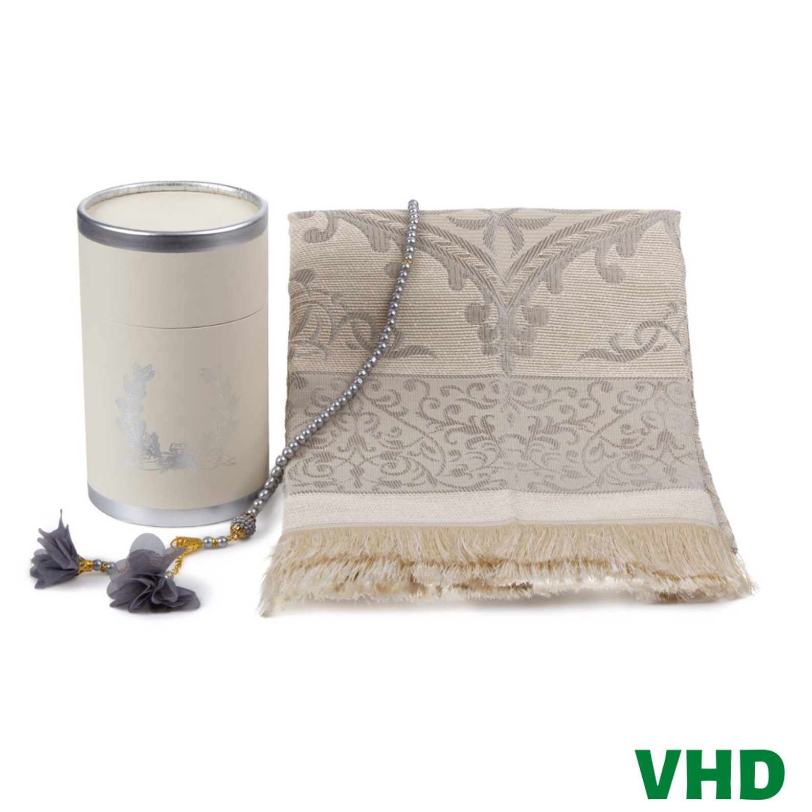 Keepsake Velvet Gift Set with' Luxury Winter Rose Prayer Rug & Tasbih - Black