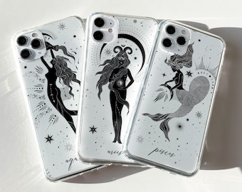 Funda personalizada para teléfono con el signo zodiacal: transparente