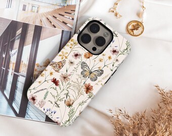 Funda para teléfono con diseño de mariposas y flores silvestres: diseño floral protector