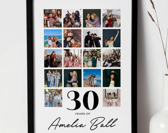 Personalised 30th Birthday Photo Collage: Custom Wall Art Gift