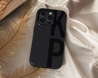 Coque noire personnalisée avec initiales pour iPhone 15, 14, 13 Pro Max, coque de téléphone personnalisée pour Samsung Galaxy S23, S22 Ultra, Pixel, coque MagSafe