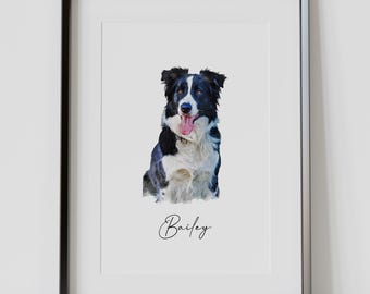 Custom Pet Portrait: Personalised Watercolor Style Dog Illustration