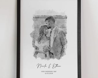 Personalised Watercolour Couple Portrait, Anniversary Gift, Custom Framed Print