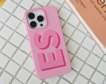 Personalised Pink Initials Phone Case: Custom Monogram iPhone, Galaxy, Pixel