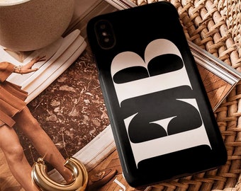 Personalised Initials iPhone Case: Black & White Monogram, MagSafe Compatible