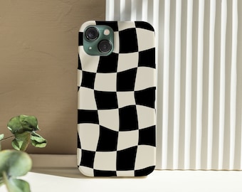 Black & White Plaid Phone Case, Protective Cover
