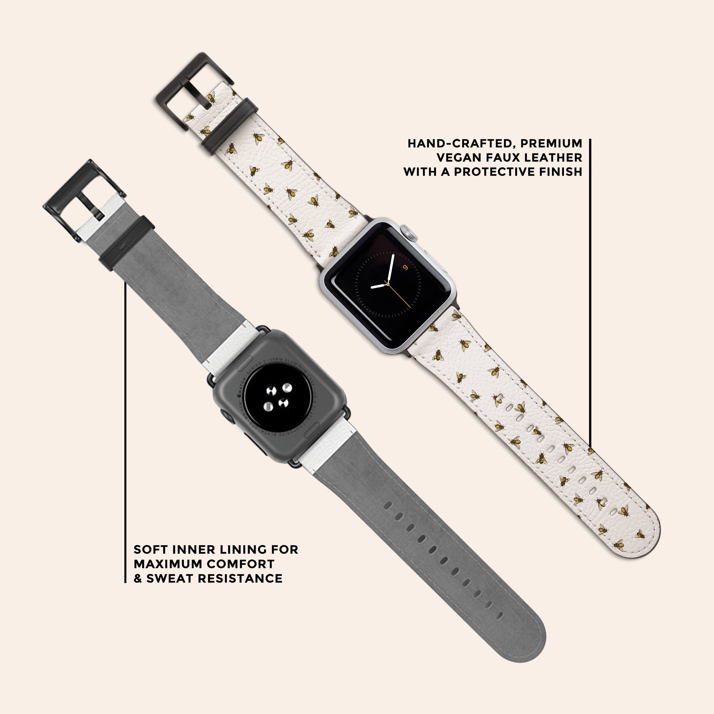 *NWOT* Honey Bee Apple Watch Band in Pine Green/Black/Red Black, Red & Green Apple Watch Band | Bond Style Apple Watch  main image 4