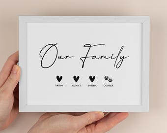 Personalised Our Family Print: Custom Hearts & Paws, New Home Gift