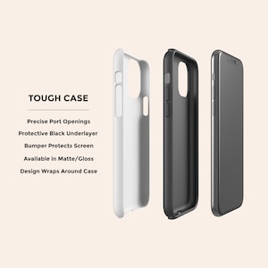 May include: A white, black, and gray phone case with a protective black underlayer. The case is designed to protect the phone's screen and has precise port openings. The case is available in matte or gloss finishes and the design wraps around the case.