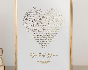 Heart Shape Song Lyrics: Personalised Metallic Gold Print, Favourite Song, A4 & A3