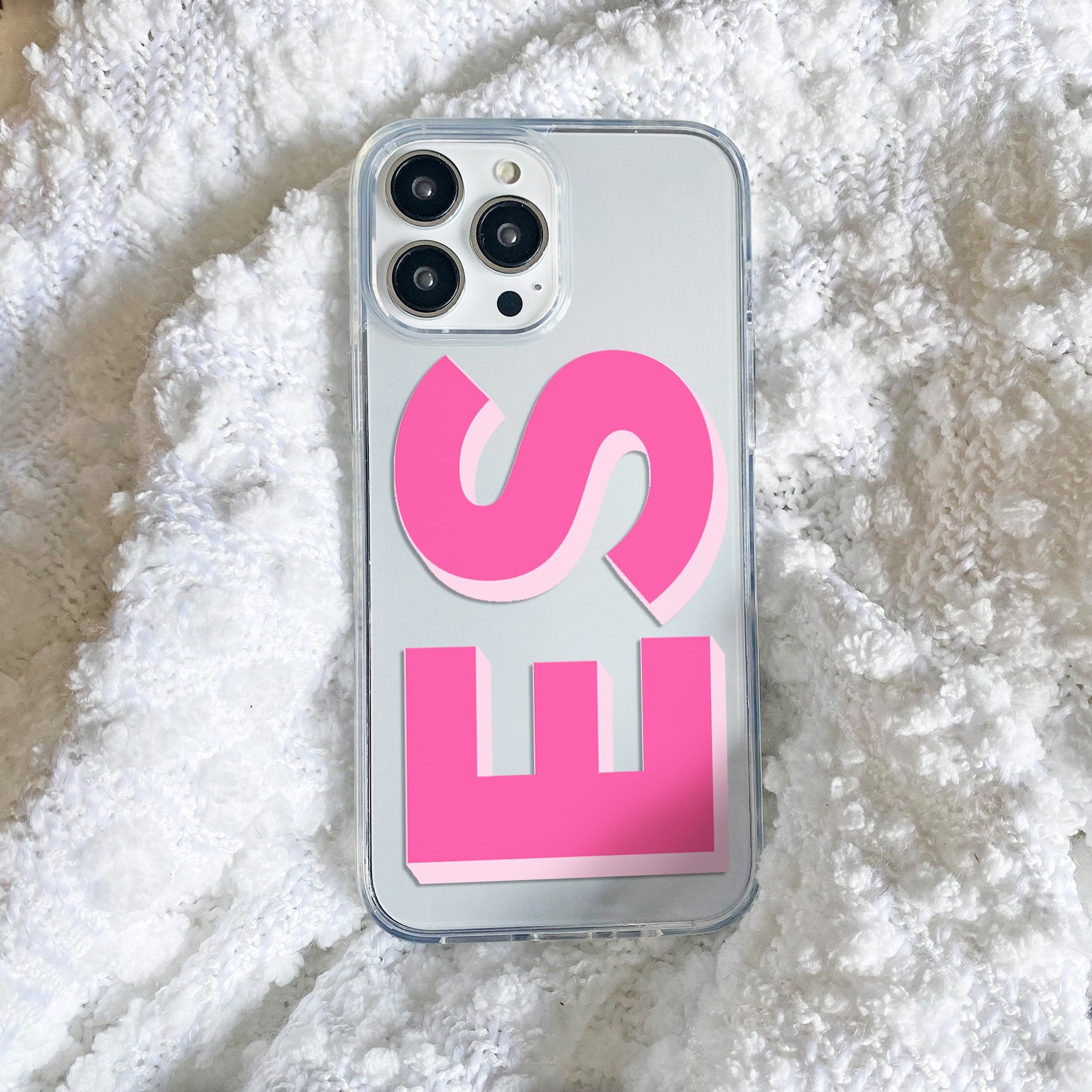 Monogrammed Phone Case (Clear) - Sprinkled With Pink