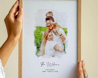 Personalised Family Portrait Illustration: Custom Framed Watercolor Gift from Photo for Birthdays & Keepsakes