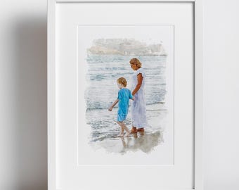 Family Portrait From Photo, Custom Watercolour Gift, Photo Illustration Print, Family Keepsake Wall Art Gift