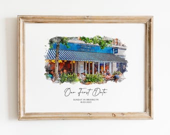 First Date Venue Portrait: Personalised Illustration, Anniversary Gift, Where We Met Sketch