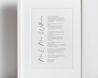 Personalised Wedding Vows Print: Anniversary Gift