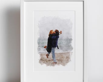 Couple Portrait From Photo, Watercolour Anniversary Gift, Newlywed, Anniversary Wall Art